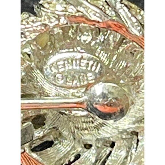 Vintage Kenneth Jay Lane Couture Pearl Rhinestone Silver Tone Clip On Earrings - Picture 7 of 7